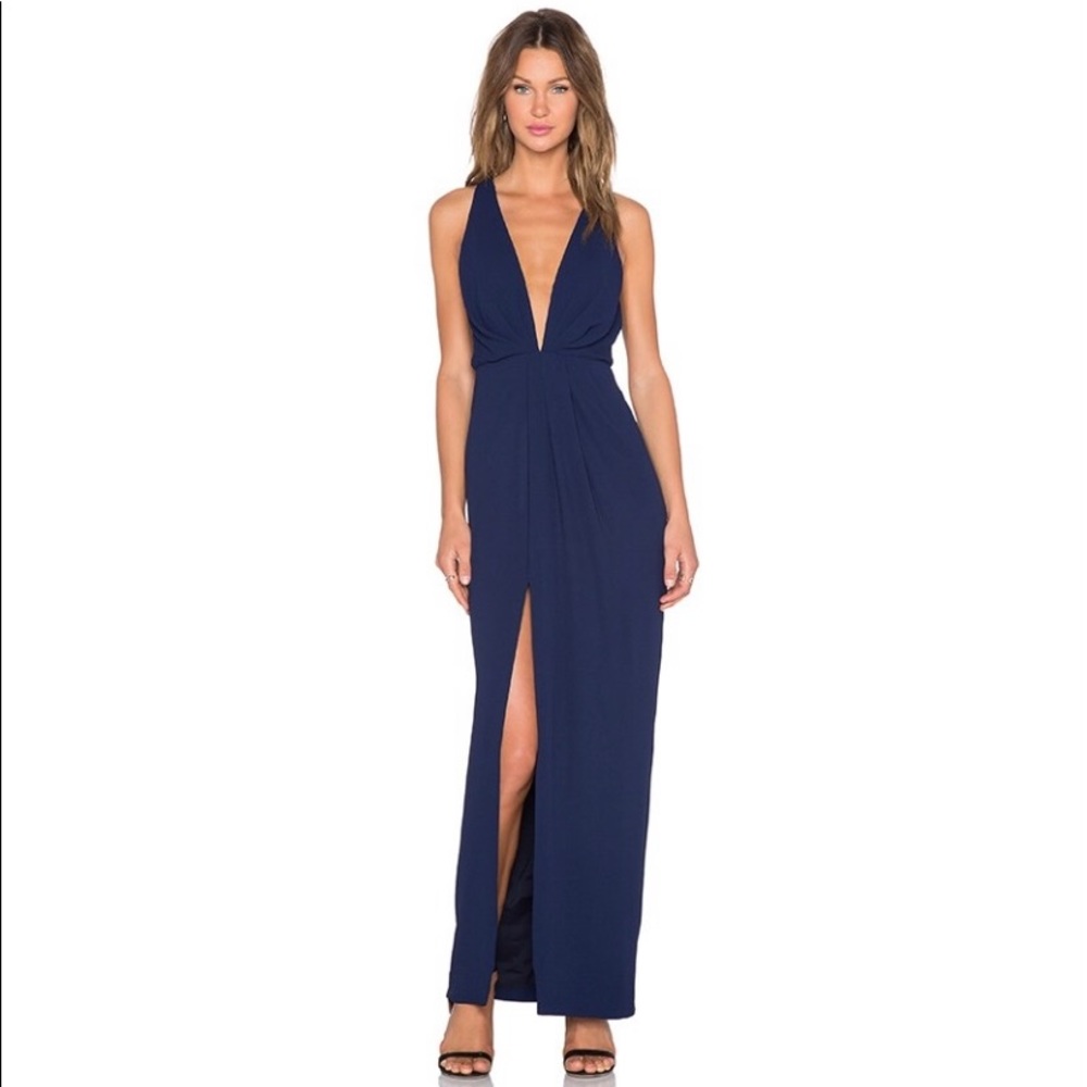 NEW: Black tie, Long, Navy Nicholas Dress with deep V - Size 0
